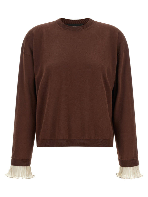 Fabiana Filippi Brown Virgin Wool Cotton Blend Pleated Cuffs Sweater Relaxed Fit