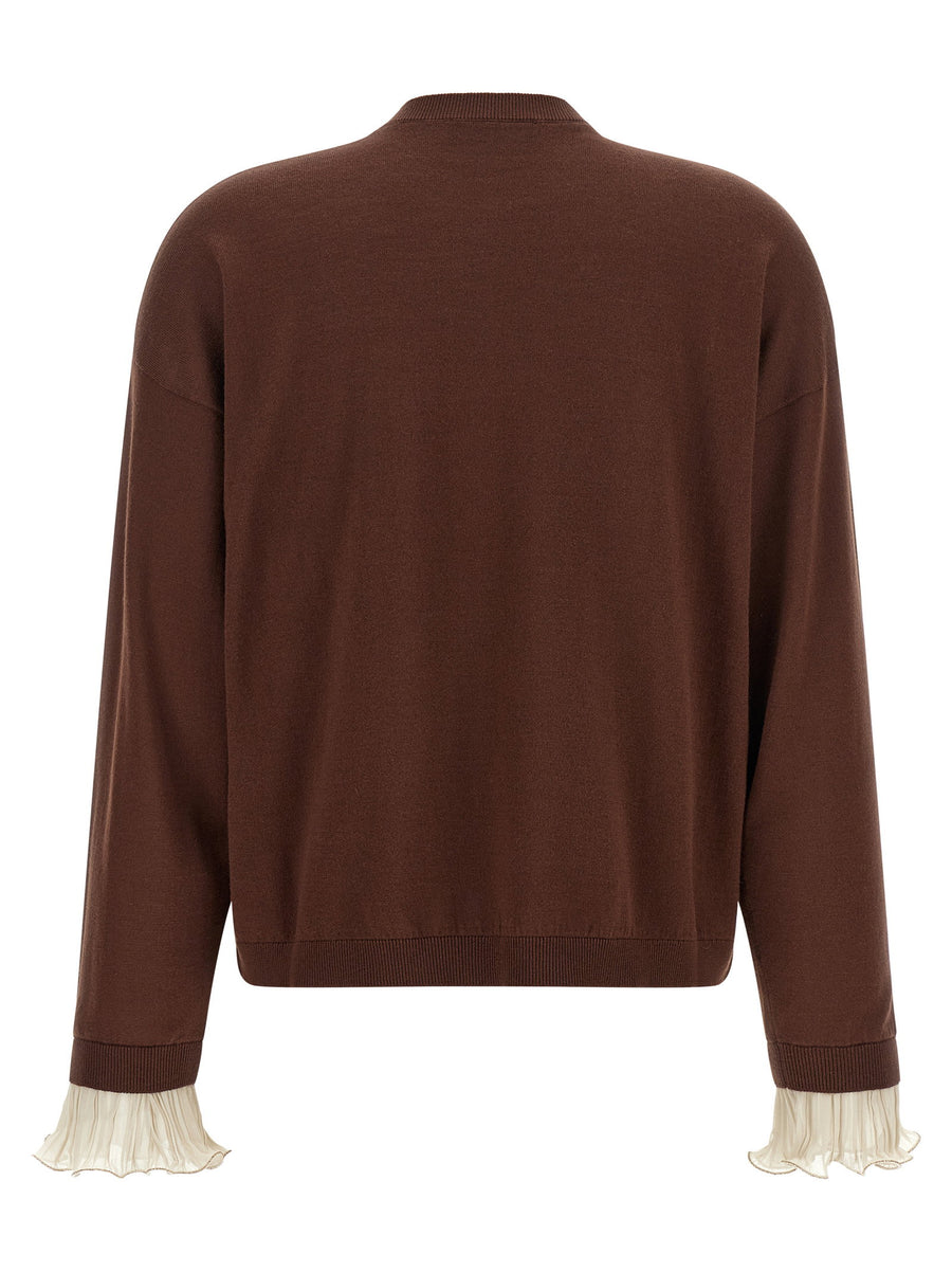 Fabiana Filippi Brown Virgin Wool Cotton Blend Pleated Cuffs Sweater Relaxed Fit