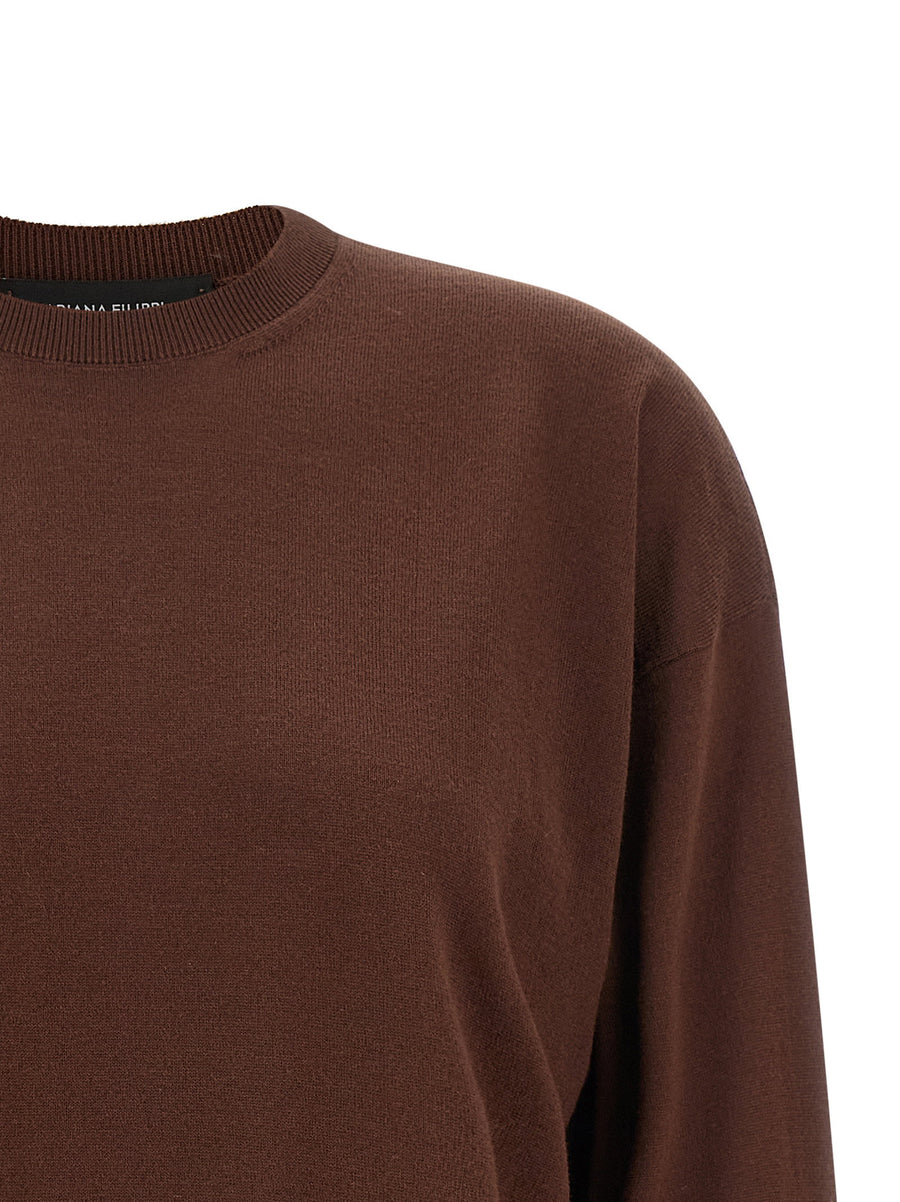 Fabiana Filippi Brown Virgin Wool Cotton Blend Pleated Cuffs Sweater Relaxed Fit