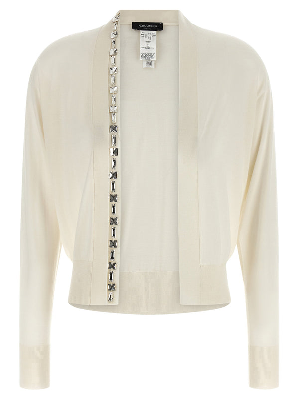 Fabiana Filippi Crystal Cardigan For Women Luxury 70% Cashmere Silk With Crystal Applique