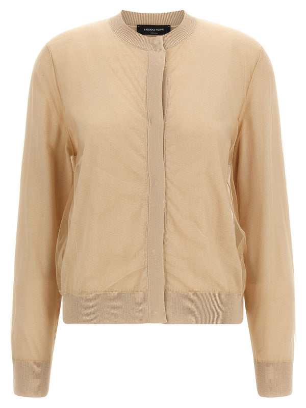 Fabiana Filippi Tulle Cardigan Luxury Wool Blend With Double Layer Texture For Women