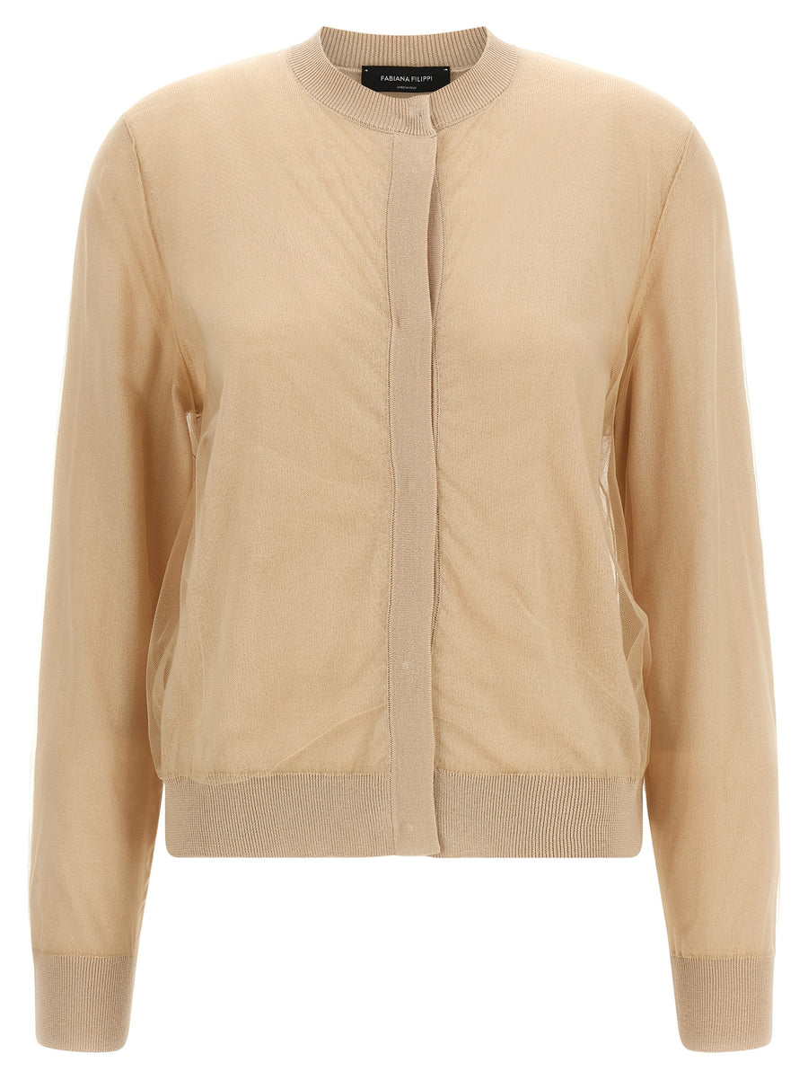 Fabiana Filippi Tulle Cardigan Luxury Wool Blend With Double Layer Texture For Women