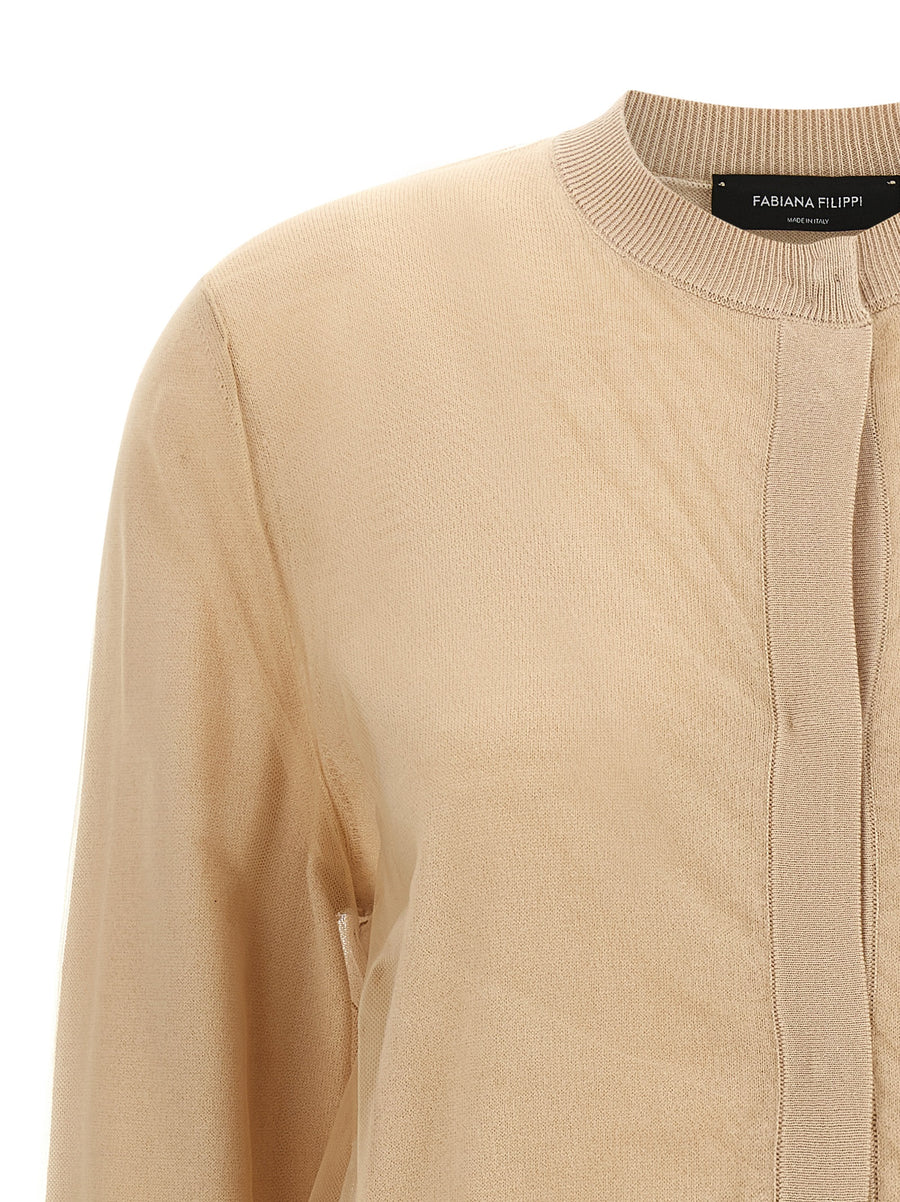 Fabiana Filippi Tulle Cardigan Luxury Wool Blend With Double Layer Texture For Women