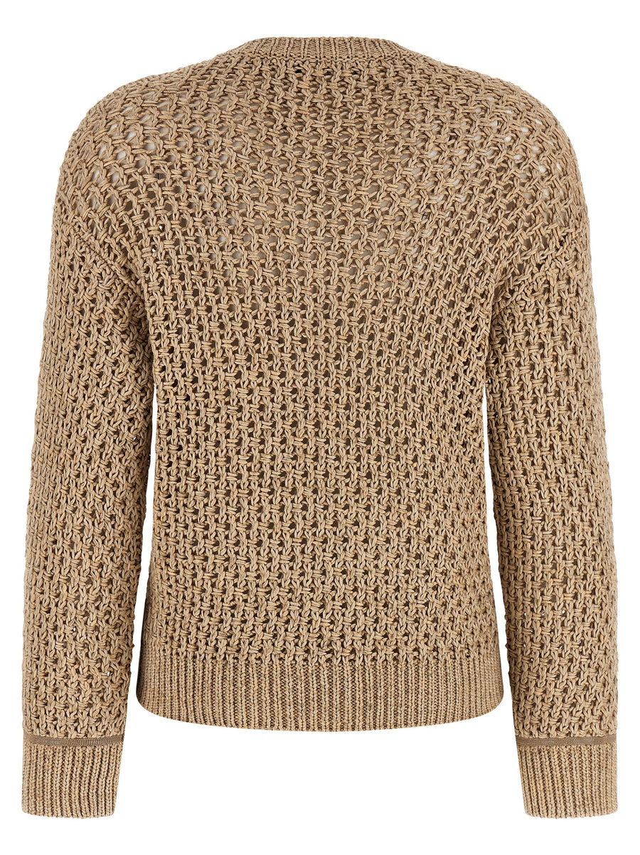 Fabiana Filippi Mouliné Yarn Sweater For Women Textured Bark-Stitch Knit With V-Neck