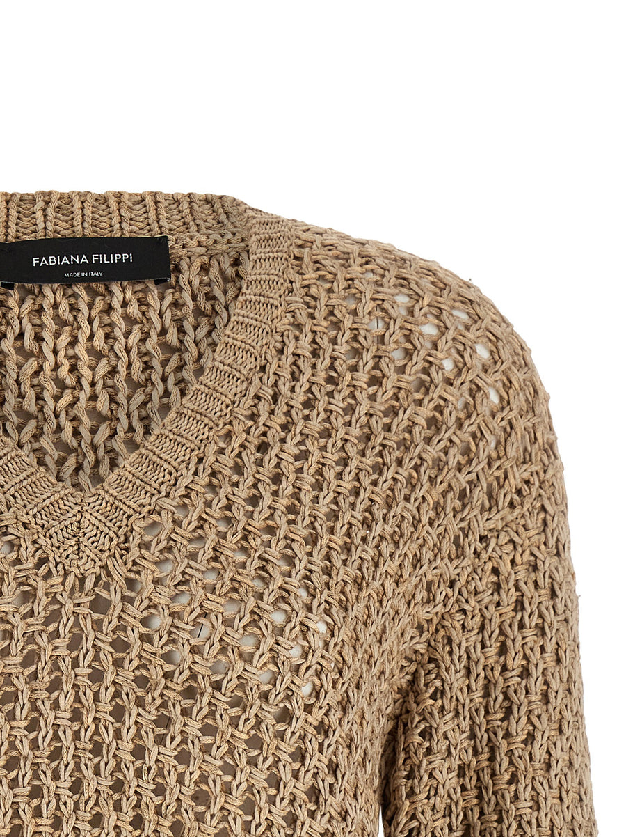 Fabiana Filippi Mouliné Yarn Sweater For Women Textured Bark-Stitch Knit With V-Neck