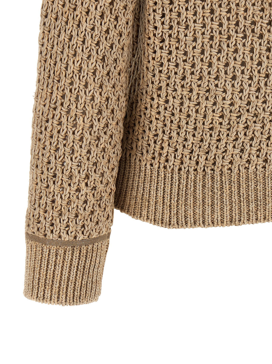 Fabiana Filippi Mouliné Yarn Sweater For Women Textured Bark-Stitch Knit With V-Neck