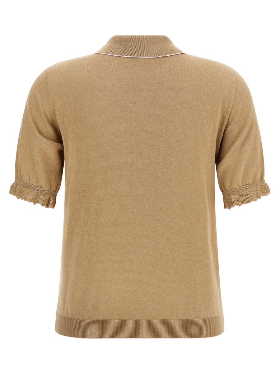 Fabiana Filippi Cotton Silk Polo Shirt for Women Luxury Stretch Silk Blend With Delicate Piping And Ruffle