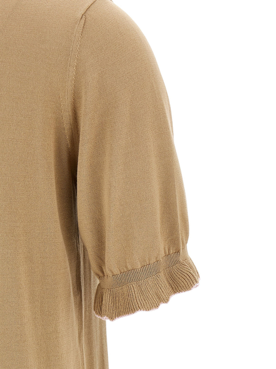 Fabiana Filippi Cotton Silk Polo Shirt for Women Luxury Stretch Silk Blend With Delicate Piping And Ruffle