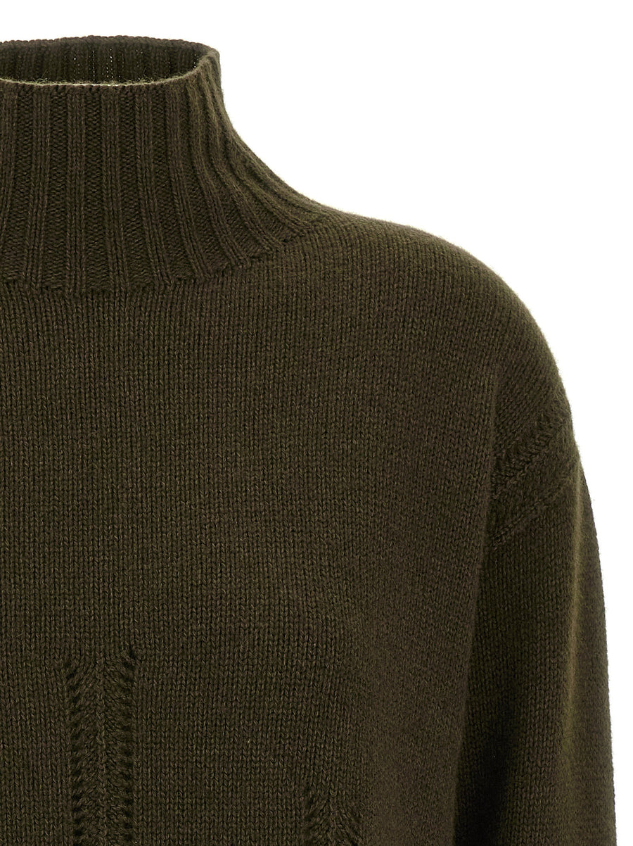 Tom Ford Green Cashmere Cotton Knit Sweater With Perforated Details