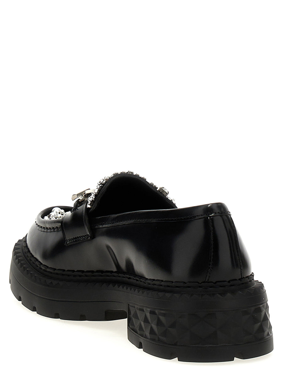Jimmy Choo Marlow Diamond Loafers Luxurious Black Leather With Pearl And Rhinestone Accents For Women