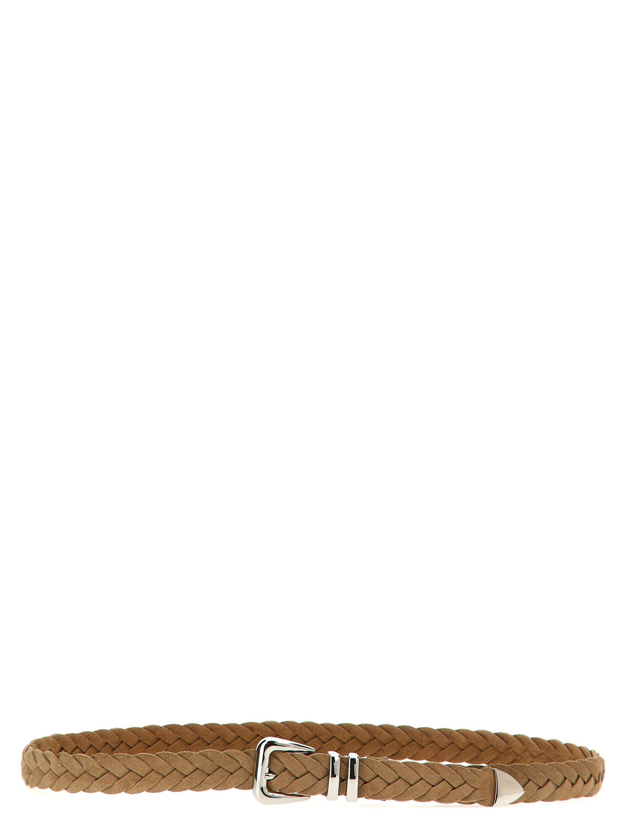 Brunello Cucinelli Braided Calfskin Belt for Men with Antique Buckle Beige Luxury