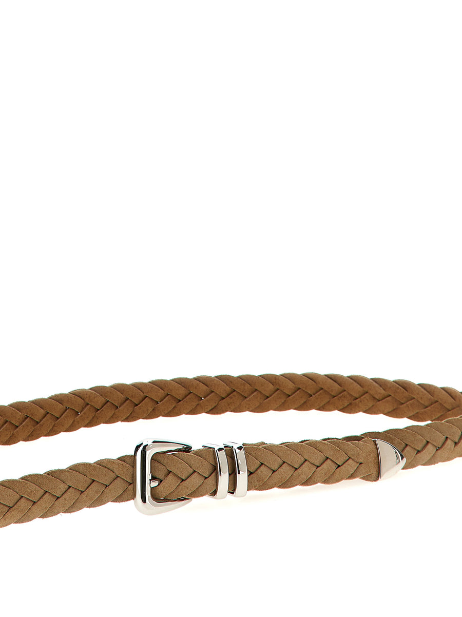 Brunello Cucinelli Braided Calfskin Belt for Men with Antique Buckle Beige Luxury