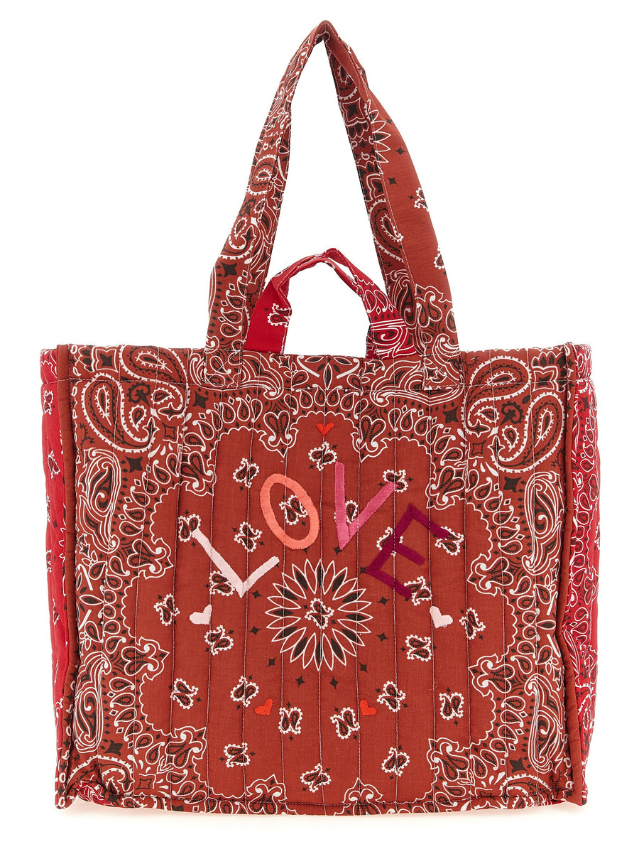 Call It By Your Name Cabas Maxi Shopping Bag Quilted Red Bandana Print For Women Daily Use