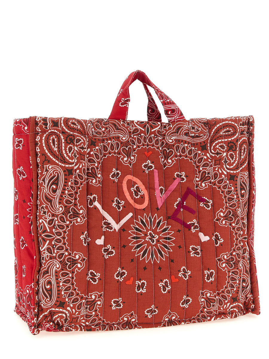 Call It By Your Name Cabas Maxi Shopping Bag Quilted Red Bandana Print For Women Daily Use