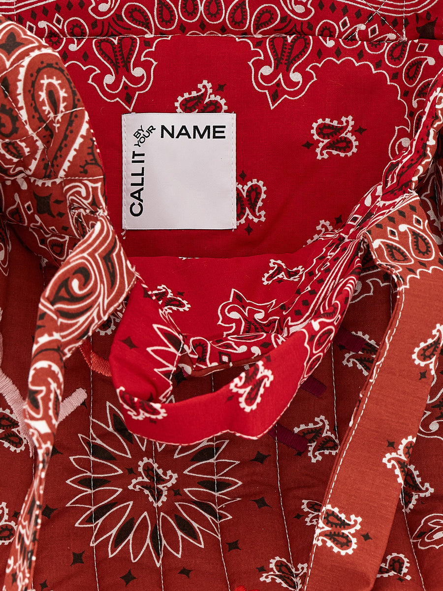 Call It By Your Name Cabas Maxi Shopping Bag Quilted Red Bandana Print For Women Daily Use