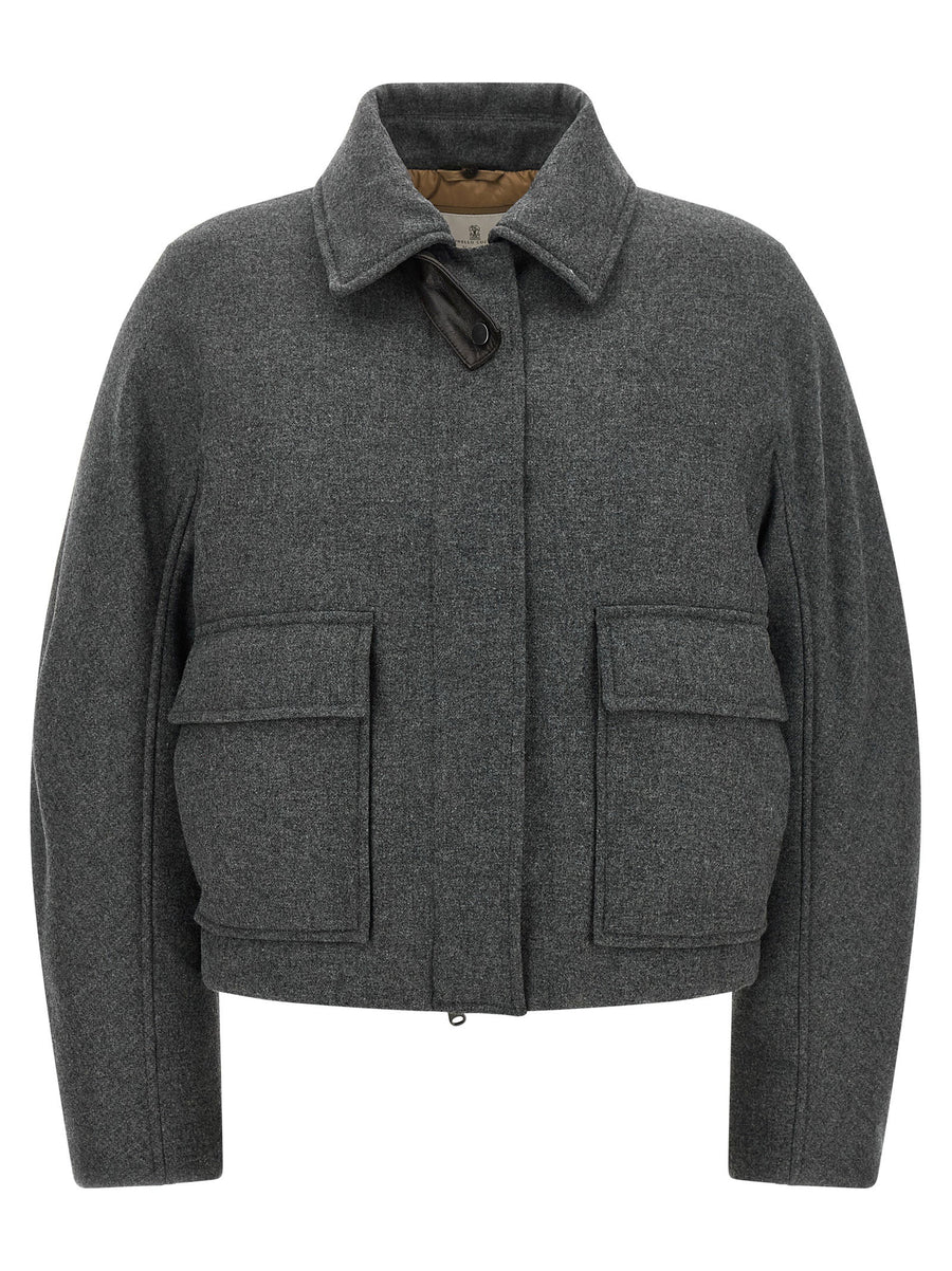 Brunello Cucinelli Shearling Collar Cropped Jacket