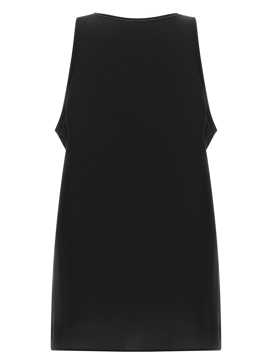 Brunello Cucinelli Monile Silk Top Black Sleeveless With Back Monile Detail