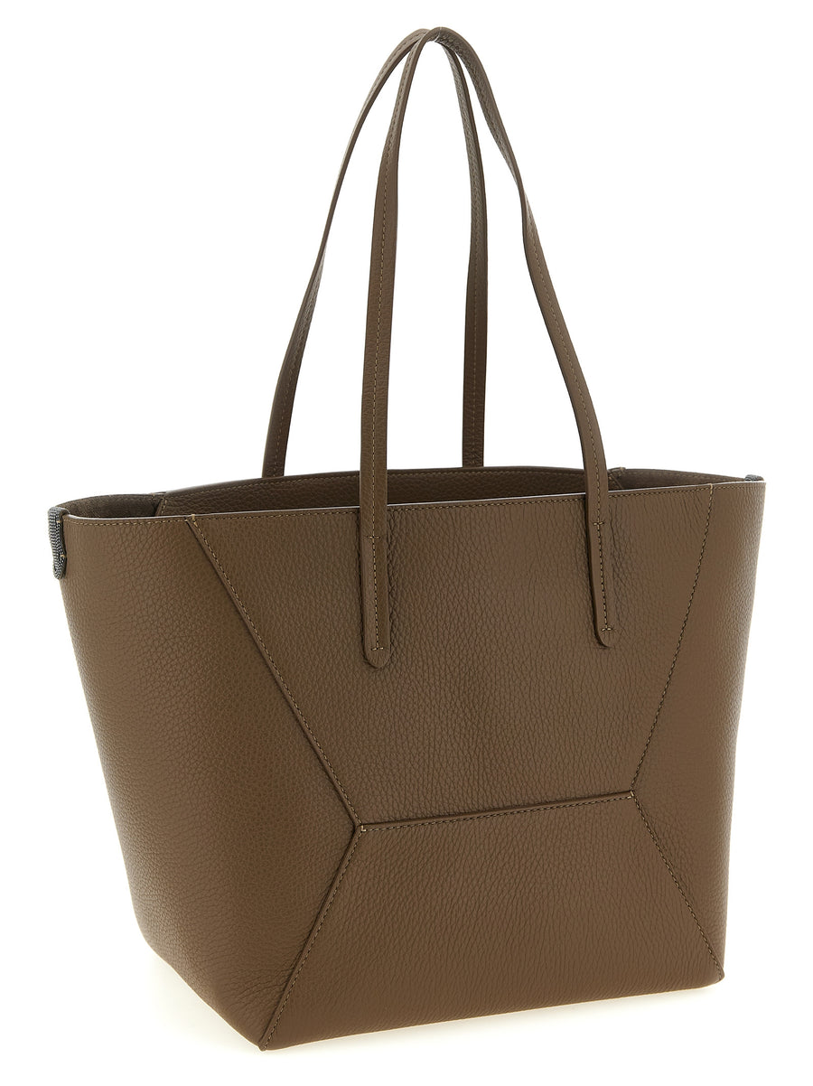 Brunello Cucinelli BC Duo Medium Shoulder Bag Brown Hammered Calf Leather Luxurious Structured Silhouette For Women
