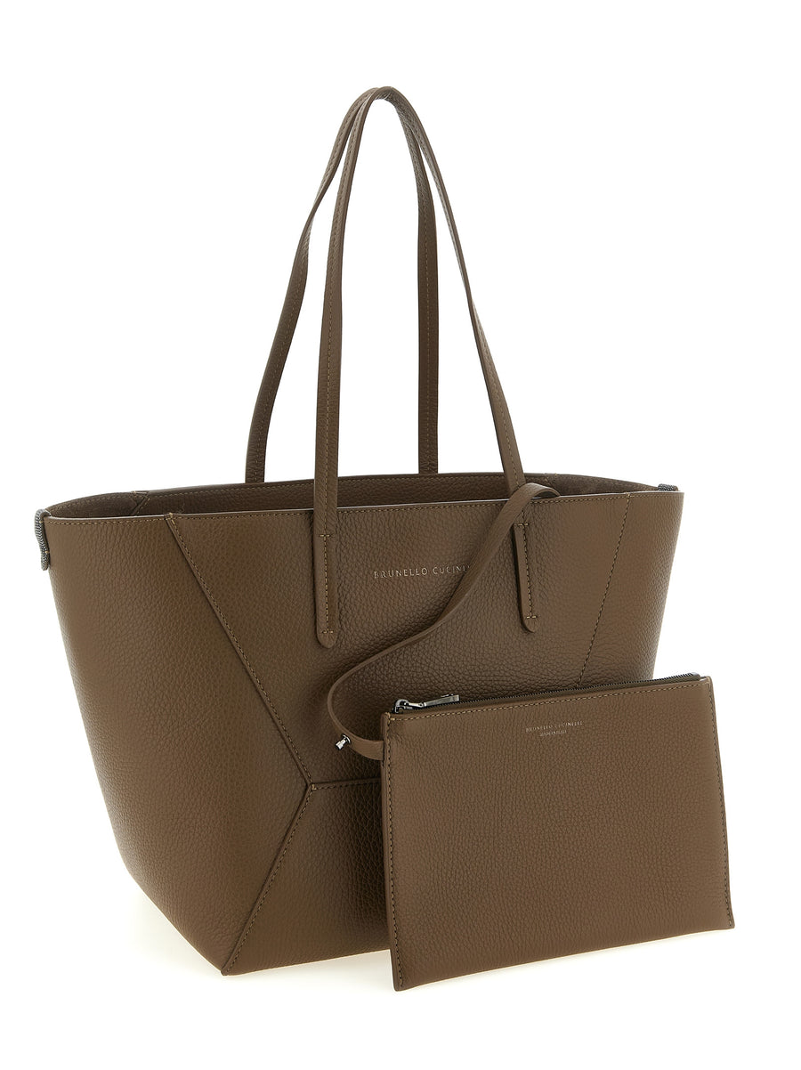 Brunello Cucinelli BC Duo Medium Shoulder Bag Brown Hammered Calf Leather Luxurious Structured Silhouette For Women