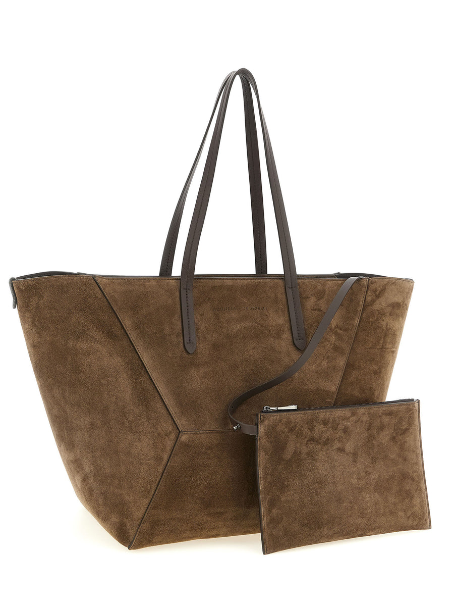 Brunello Cucinelli BC Duo Maxi Shoulder Bag Luxurious Suede With Removable Clutch For Women Day To Night