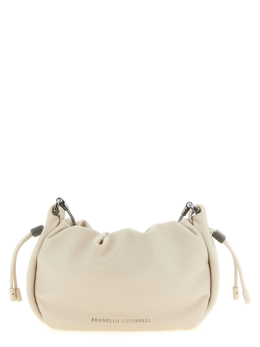 Brunello Cucinelli White Lambskin Bucket Mellow Mini Crossbody Bag