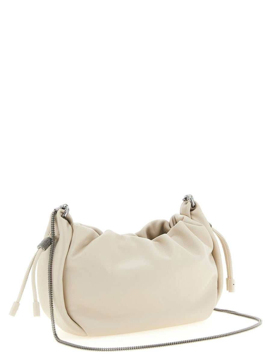 Brunello Cucinelli White Lambskin Bucket Mellow Mini Crossbody Bag