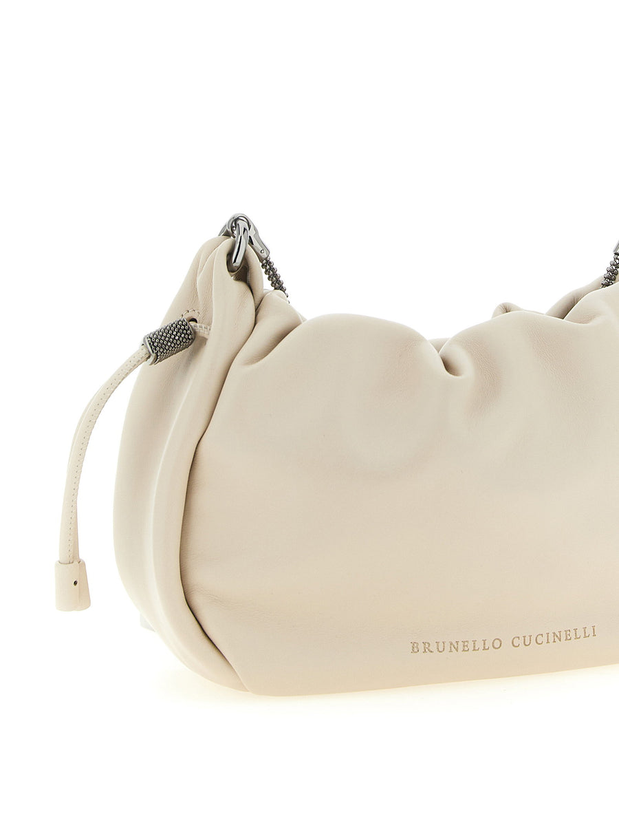 Brunello Cucinelli White Lambskin Bucket Mellow Mini Crossbody Bag
