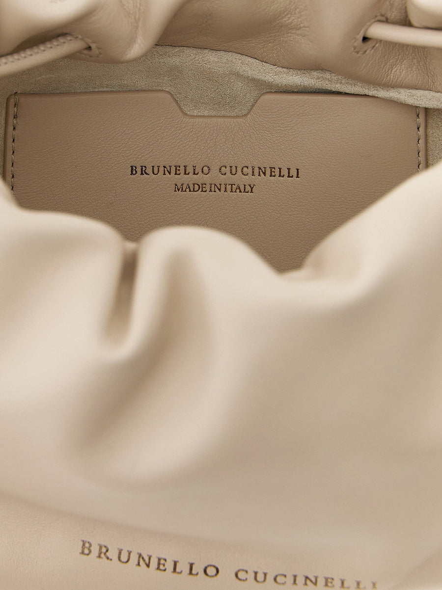 Brunello Cucinelli White Lambskin Bucket Mellow Mini Crossbody Bag