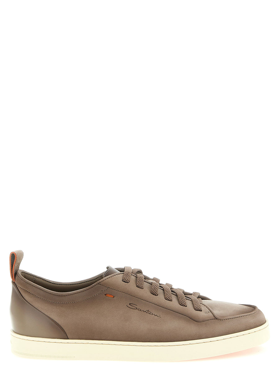 Santoni Montecarlo Sneakers for Men in Beige Calfskin Leather with Delave Finish