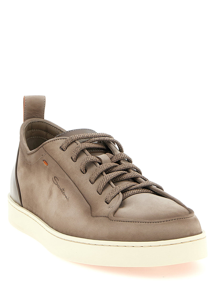 Santoni Montecarlo Sneakers for Men in Beige Calfskin Leather with Delave Finish