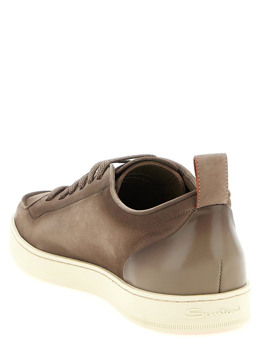 Santoni Montecarlo Sneakers for Men in Beige Calfskin Leather with Delave Finish