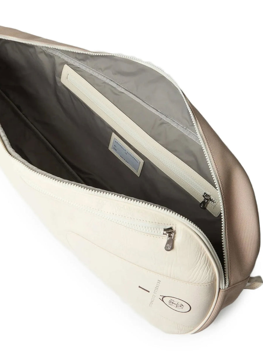 Brunello Cucinelli Beige Calf Leather Tennis Racket Case For Men Premium Padded Shoulder Strap