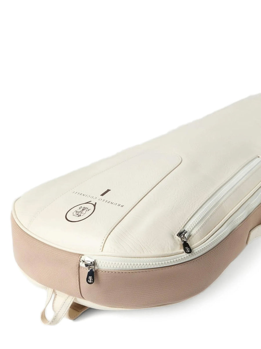 Brunello Cucinelli Beige Calf Leather Tennis Racket Case For Men Premium Padded Shoulder Strap