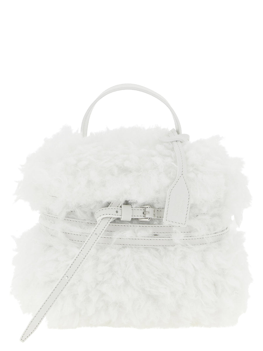 Moschino Tie Me Small Handbag Ice White Leather And Sheepskin
