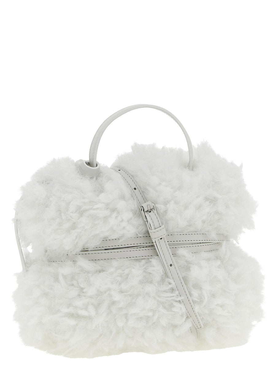 Moschino Tie Me Small Handbag Ice White Leather And Sheepskin