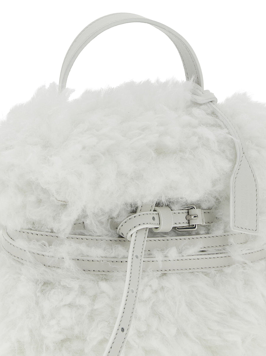 Moschino Tie Me Small Handbag Ice White Leather And Sheepskin