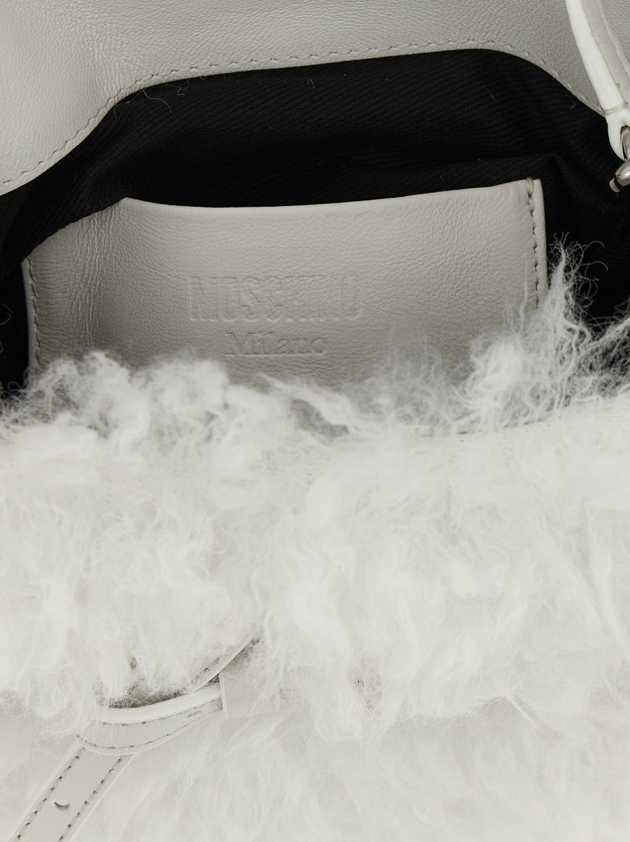 Moschino Tie Me Small Handbag Ice White Leather And Sheepskin