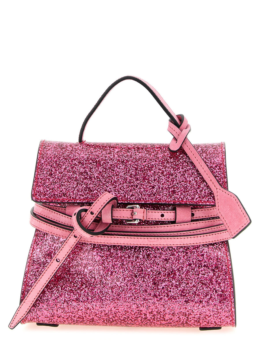 Moschino Tie Me Small Pink Handbag With Glitter Belted Detail