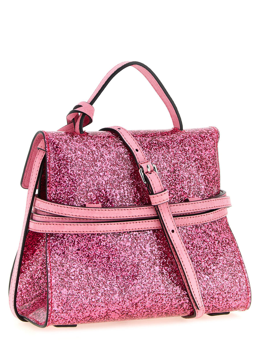 Moschino Tie Me Small Pink Handbag With Glitter Belted Detail