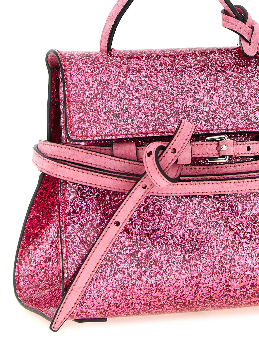 Moschino Tie Me Small Pink Handbag With Glitter Belted Detail