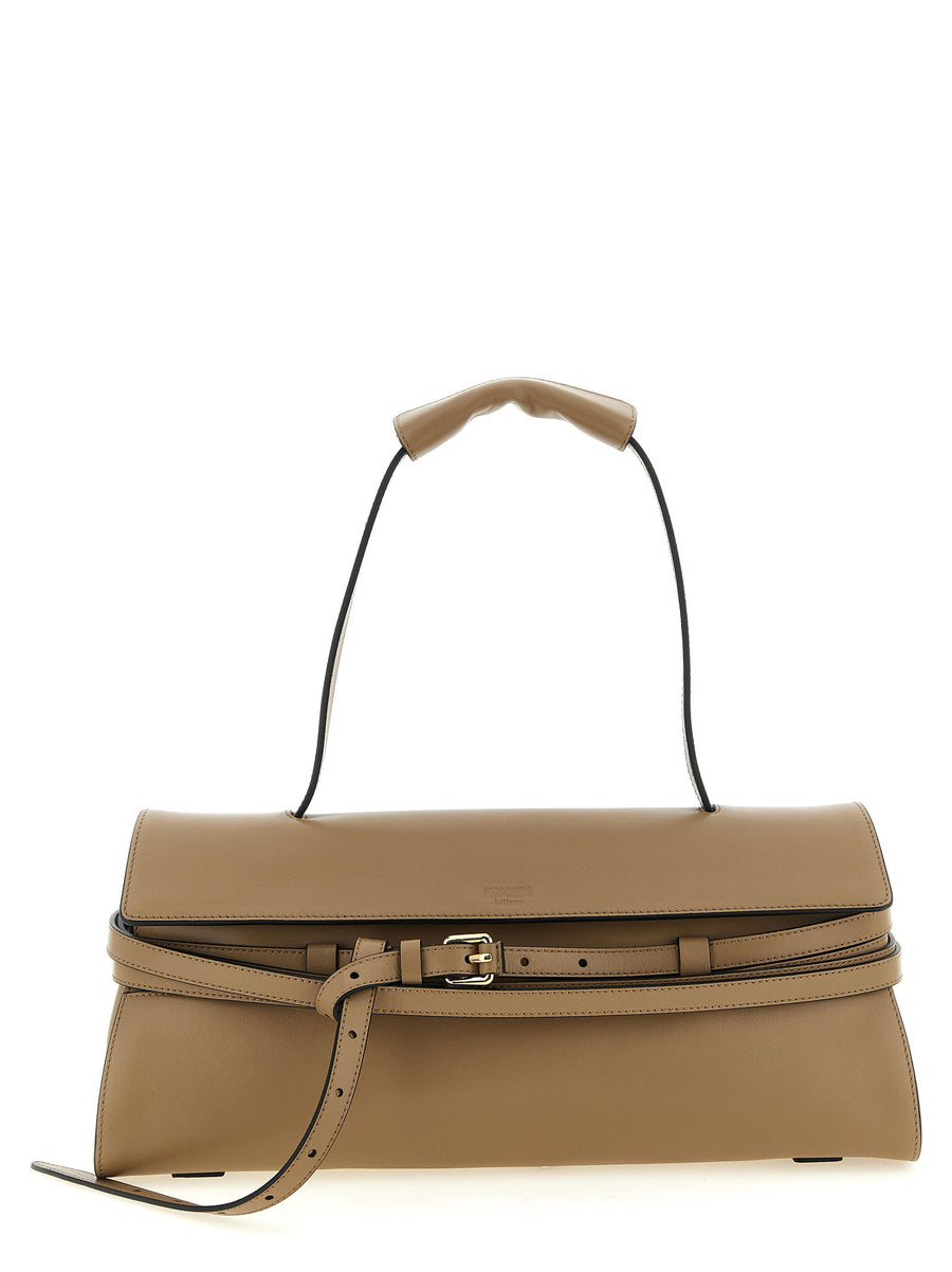 Moschino Tie Me Shoulder Bag 100 Percent Nappa Leather Magnetic Closure Signature Front Belt Detail For Women