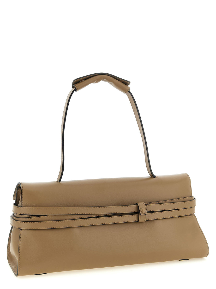 Moschino Tie Me Shoulder Bag 100 Percent Nappa Leather Magnetic Closure Signature Front Belt Detail For Women