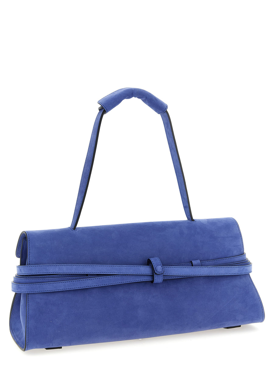 Moschino Tie Me Shoulder Bag Blue Calfskin Leather Adjustable Strap For Women Signature Style
