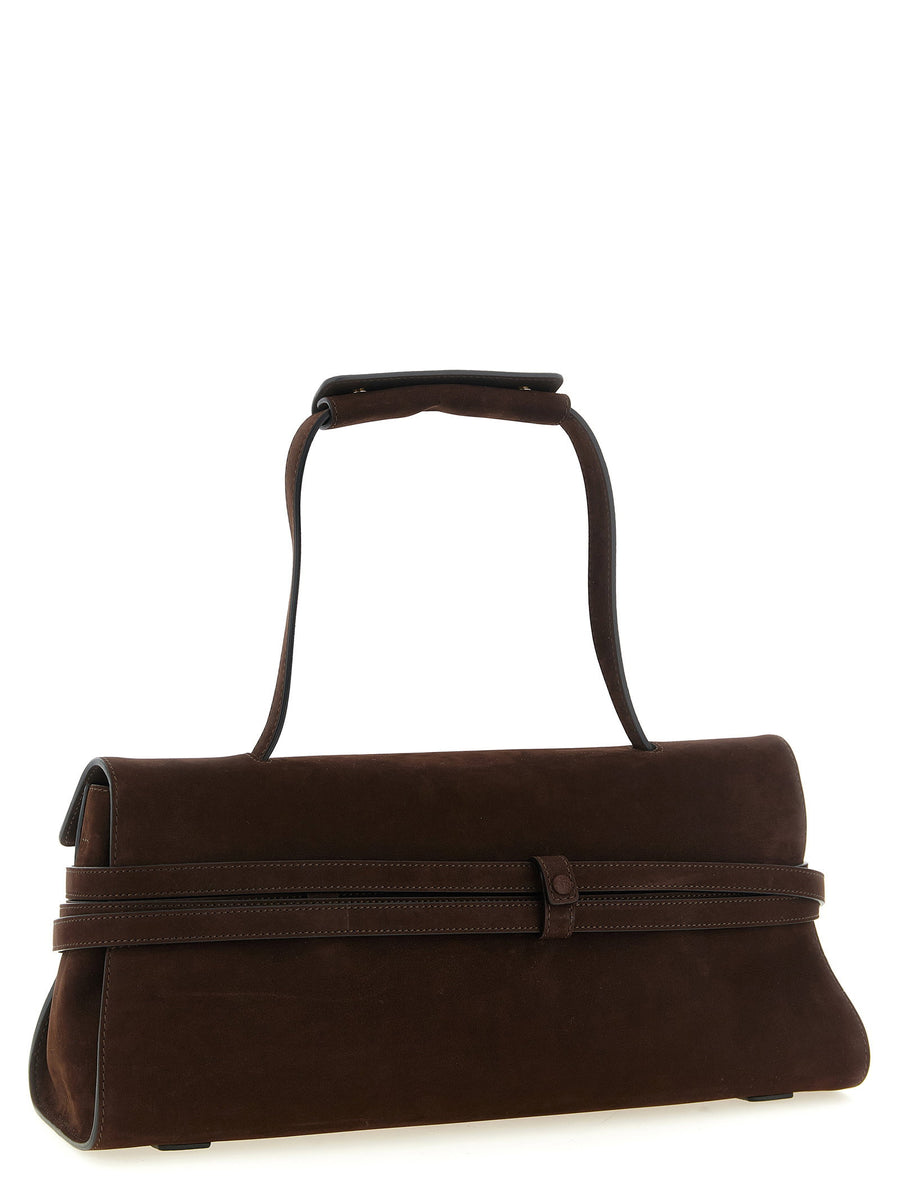 Moschino Tie Me Shoulder Bag Brown Calfskin Leather Gold Buckle