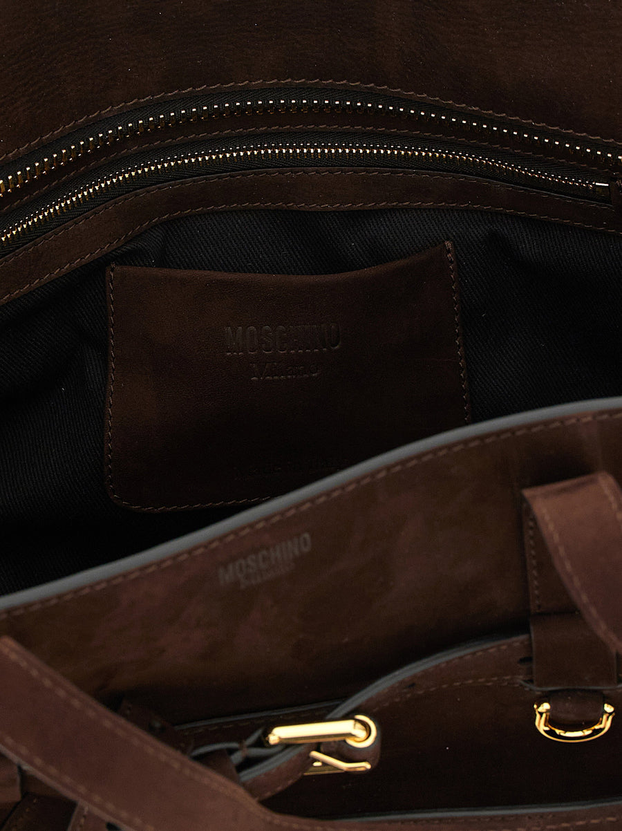 Moschino Tie Me Handbag Brown Calfskin Leather Wraparound Belt Buckle