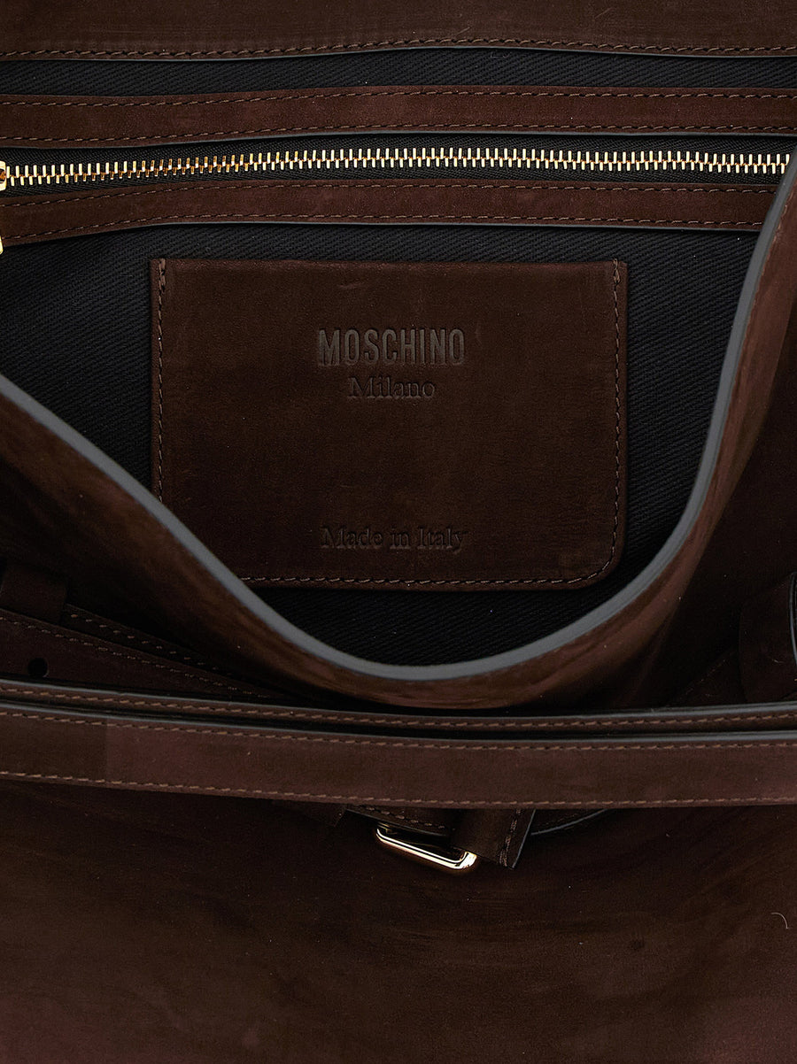 Moschino Tie Me Shoulder Bag Luxury Calfskin Leather Belt Detail Front Embossed Logo For Women One Size