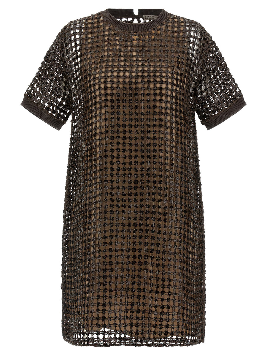 Brunello Cucinelli Sequin Mesh Dress Silk Linen For Women