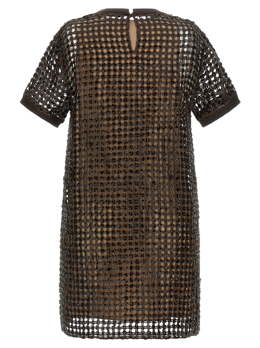 Brunello Cucinelli Sequin Mesh Dress Silk Linen For Women