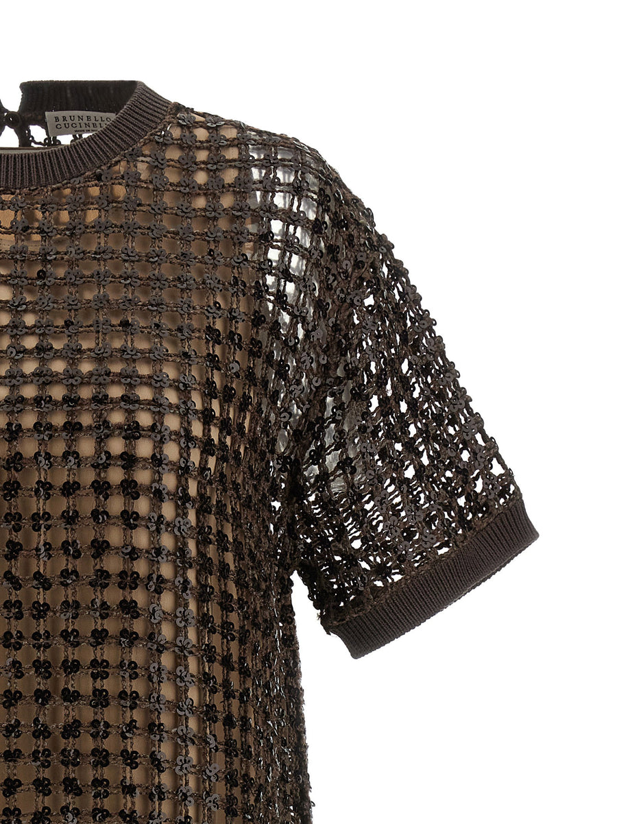 Brunello Cucinelli Sequin Mesh Dress Silk Linen For Women