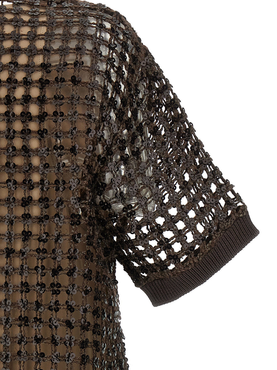 Brunello Cucinelli Sequin Mesh Dress Silk Linen For Women
